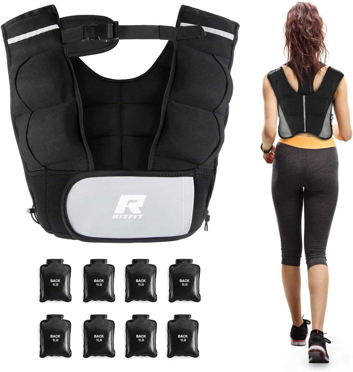 RitFit Weighted Vest, 4lb/8lb/10lb/12lb/15lb/20lb Weight Vest with Reflective Stripes, Weight Vest Adjustable for Women and Men Workout, Strength Training, Running, Fitness, Jogging, Walking