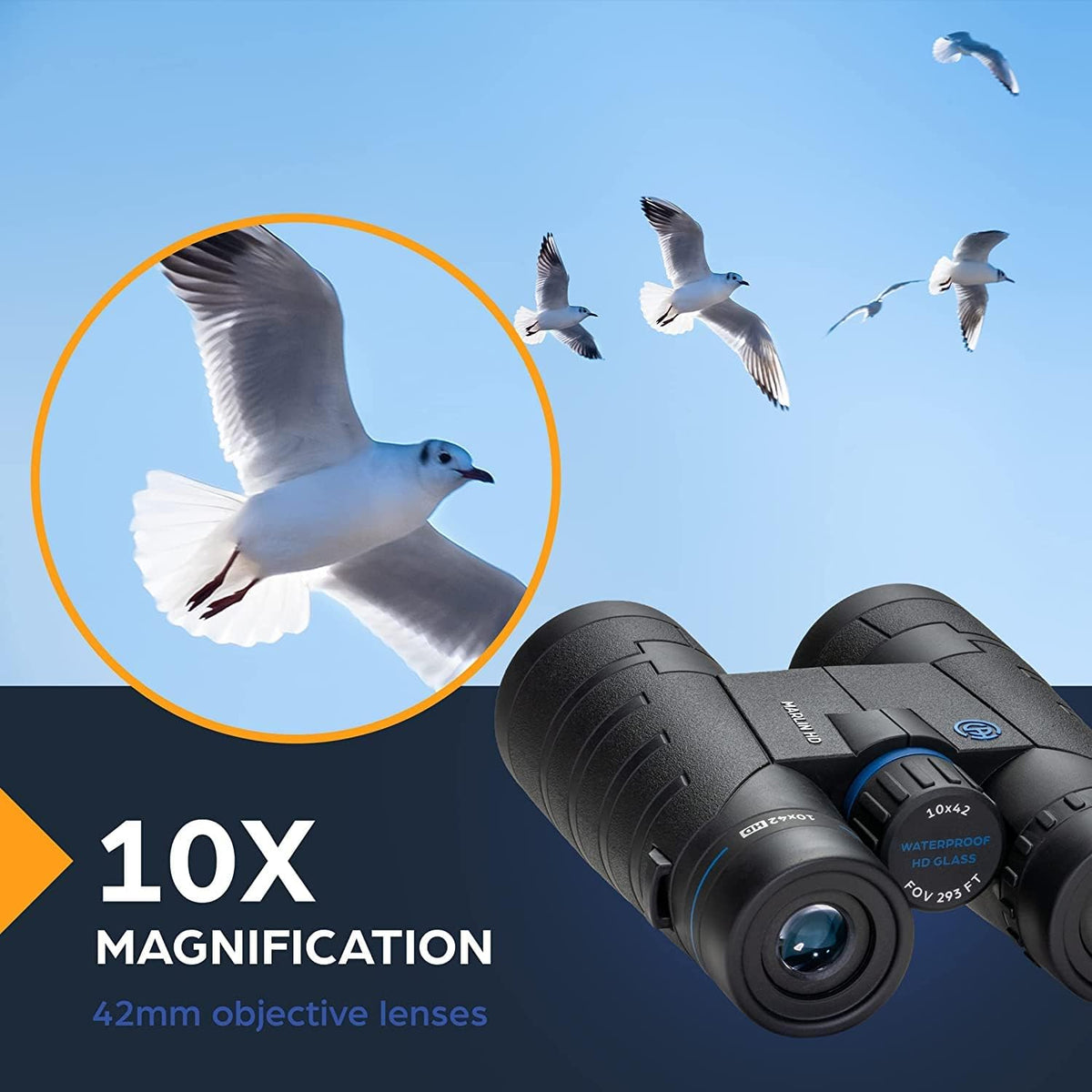 TSO Marlin HD 10x42 Bird Watching Binoculars for Adults, HD Glass, Multi-Coated Optics, Long Eye Relief, Waterproof, Fogproof & Fully Sealed Binoculars for Wildlife Viewing, Hunting, Hiking & Travel