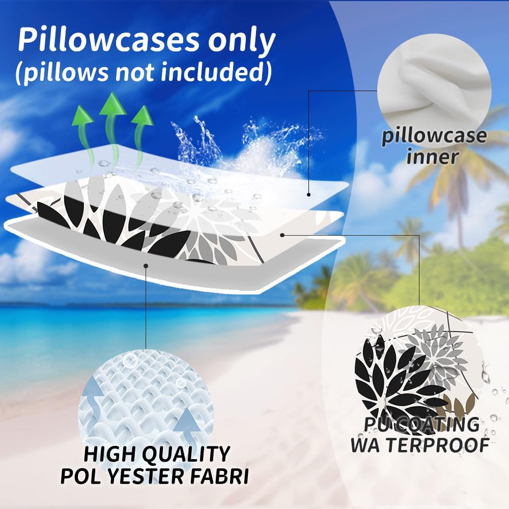 DFXSZ Black Brown Floral Outdoor Pillow Covers 18x18 Set of 2 Waterproof