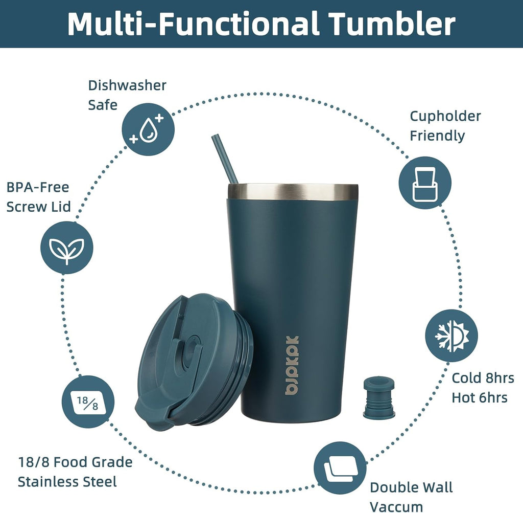 BJPKPK 18 oz Coffee Tumbler with Straw, Insulated Stainless Steel Cup