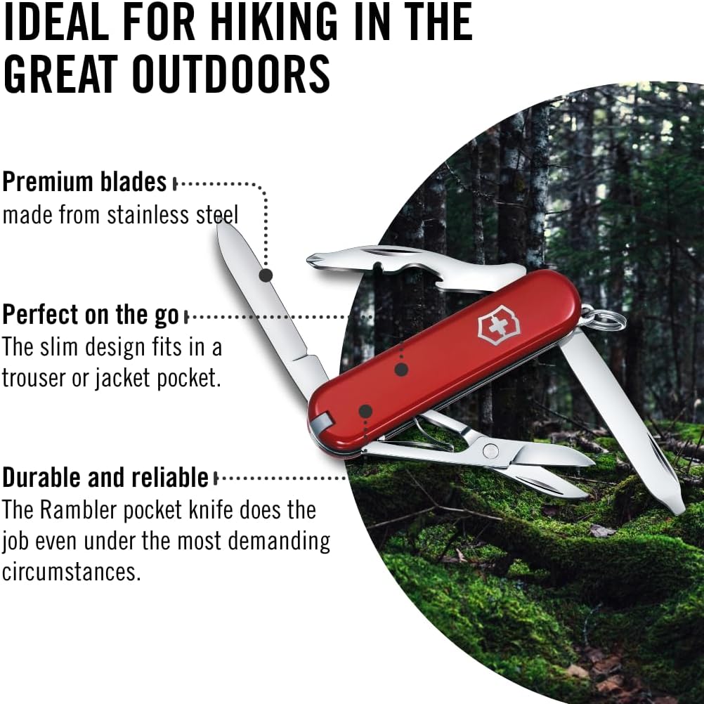 Victorinox Rambler Swiss Army Knife, 10-Function Pocket Knife, Red