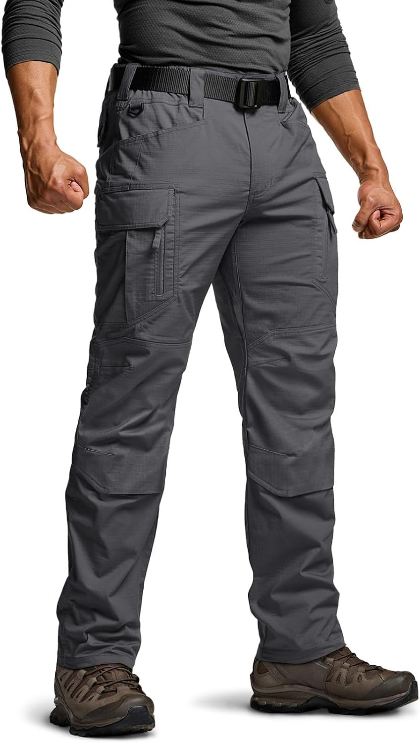 CQR Men's Flex Stretch Tactical Pants, Water Resistant Ripstop Cargo Pants, Lightweight EDC Outdoor Work Hiking Pants