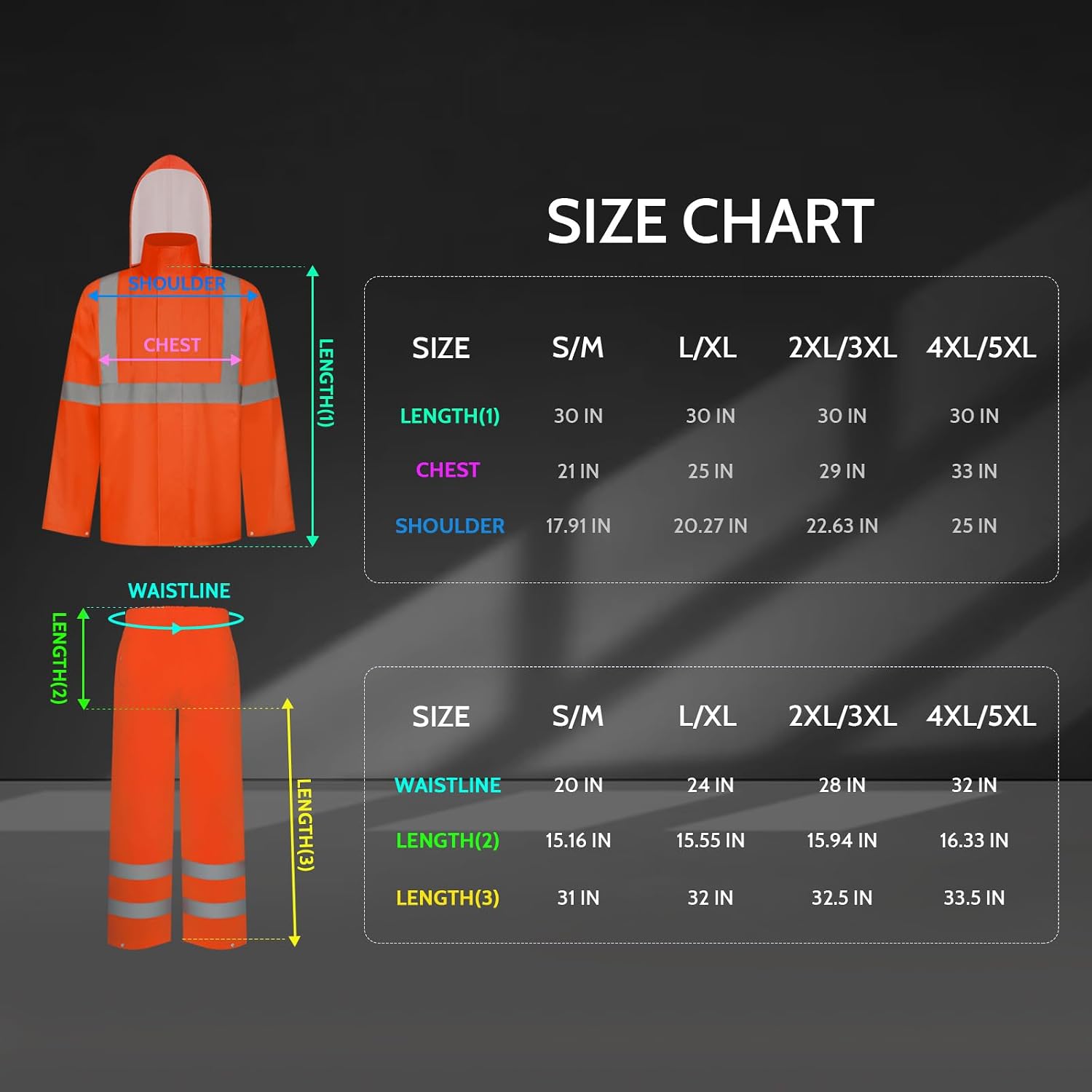 TCCFCCT High Visibility Rain Gear for Men - Waterproof High Vis Jacket & Pants, Class 3 Hi Vis Coat - Rain Suits for Men's Work & Outdoors, 4XL-5XL Orange WP