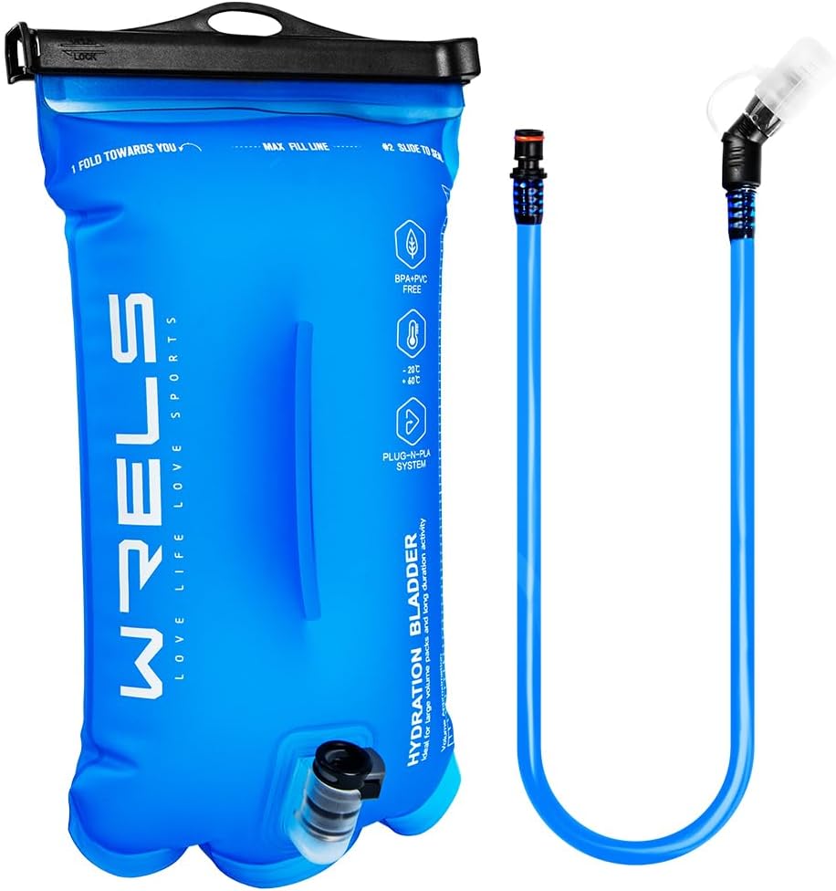 WRELS 1L/1.5L/2L/3L BPA Free Hydration Bladder,Leakproof TPU Water Bladder for Hiking Backpack,Large Opening Water Reservoir Hydration Pack for Running Cycling Camping