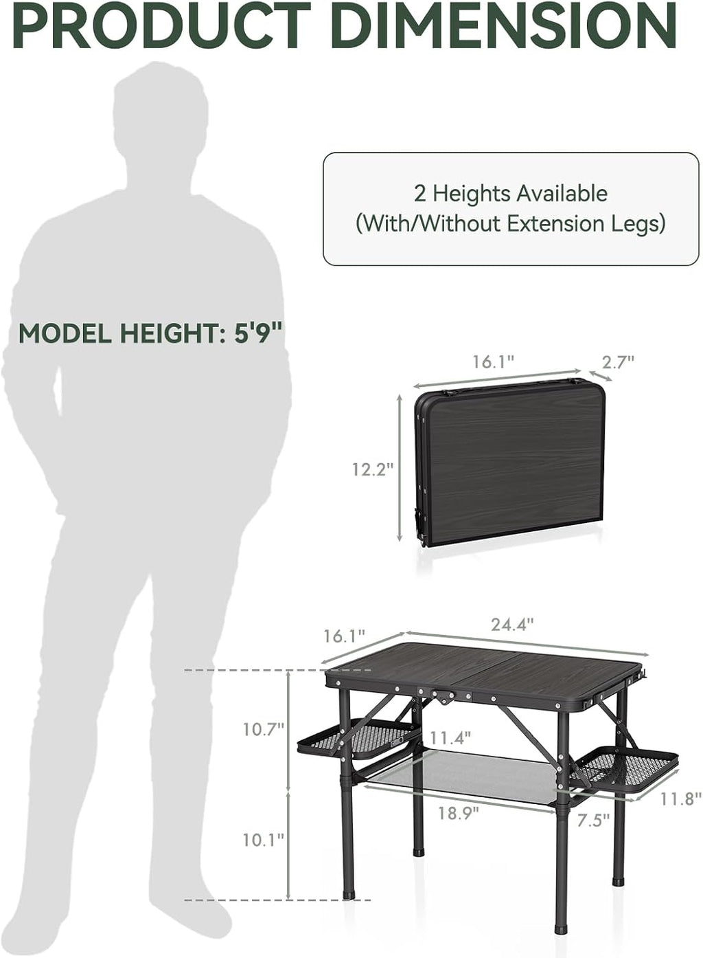 Titanker Folding Camping Table Small 2ft, Small Camp Table Portable with Side Racks & Storage Net, Folding Picnic Set, Portable Beach Table, Car Camping Essentials, Aluminum Light & Solid
