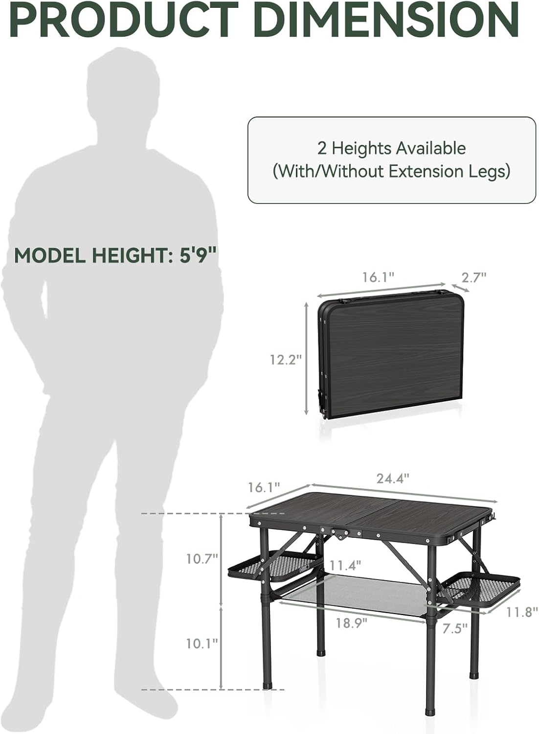 Titanker Folding Camping Table Small 2ft, Small Camp Table Portable with Side Racks & Storage Net, Folding Picnic Set, Portable Beach Table, Car Camping Essentials, Aluminum Light & Solid