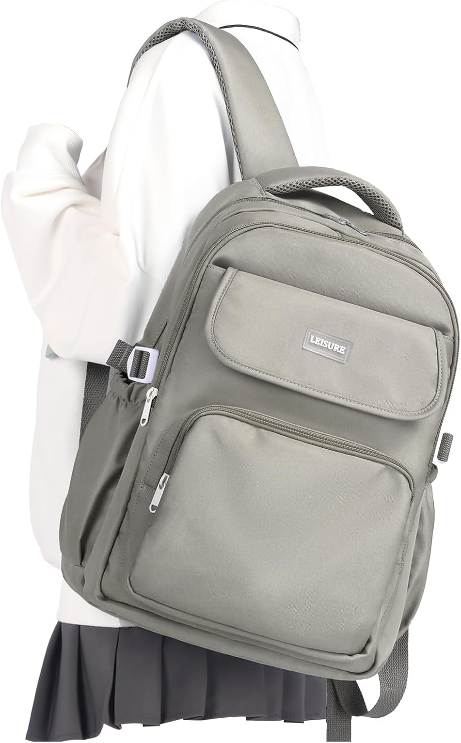 Cute Middle School Backpack For Teen Girls,Waterproof Casual Bookbags,Lightweight Travel Daypack,Basic Laptop College Backpack For Women(grey brown）