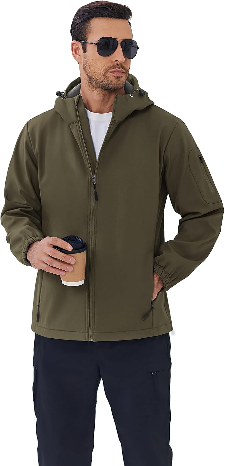 COOFANDY Men's Hooded Softshell Jacket Waterproof Fleece Lined Windbreaker Lightweight Outdoor Hiking Jacket