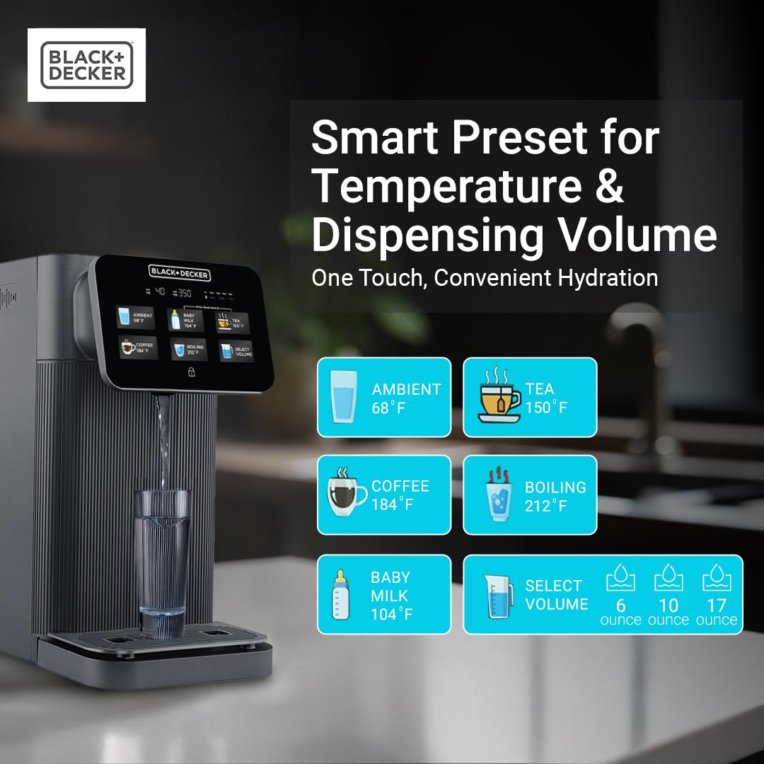BLACK+DECKER Countertop Reverse Osmosis (RO)+UV Water Filter System, Hot & Ambient Water — 5 Temperature Settings, 5-Stage Filtration, IAPMO & NSF/ANSI 58 Certified, No Installation Required, Portable