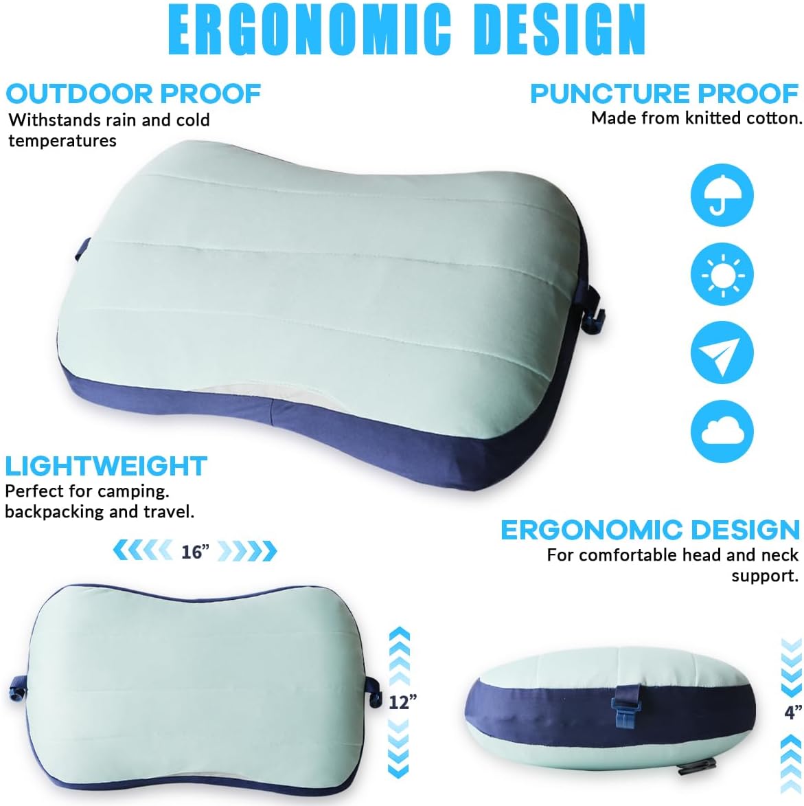 Couleurs Beach Pillow, Inflatable Camping Pillow, Pool Pillow, Removable Pillowcase, Ultralight Neck and Waist Support, Suitable for Camping, Hiking, Backpacking
