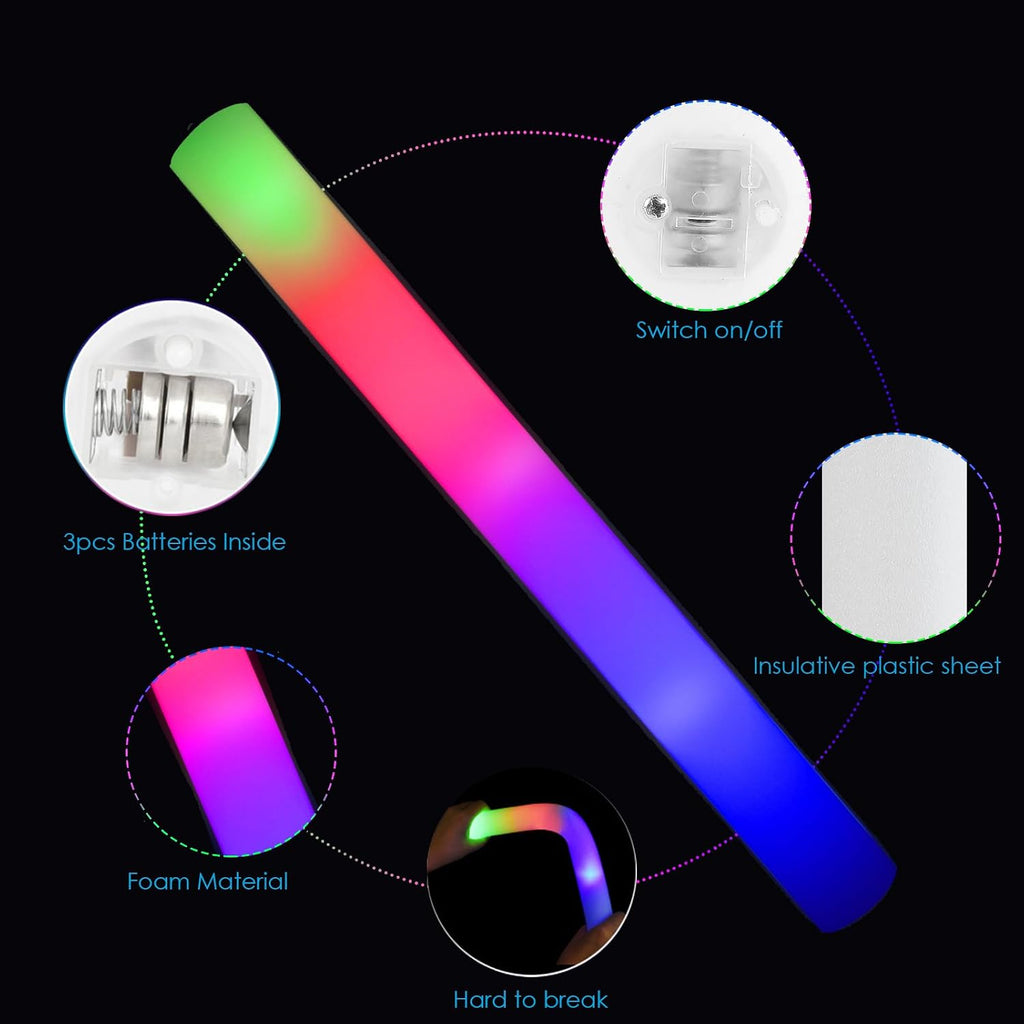 EXCECAR 118PCS Foam Glow Sticks Bulk Party Pack, Foam Light Up Sticks, Light Up Foam Sticks, 3 Mode Colorful Flashing, Glow in The Dark Sticks for Wedding Halloween Christmas Concert Party Supplies