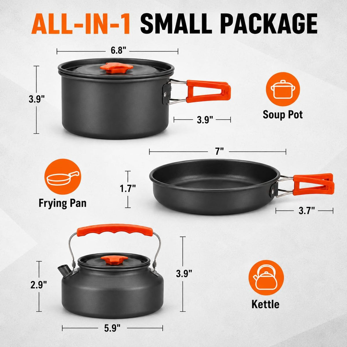 18Pcs Camping Cookware Mess Kit, Non-Stick Lightweight Camping Pots and Pans with 1.1L Kettle, 2 Set Stainless Steel Cups Plates Forks Knives Spoons for Backpacking, Hiking, Outdoor Cooking