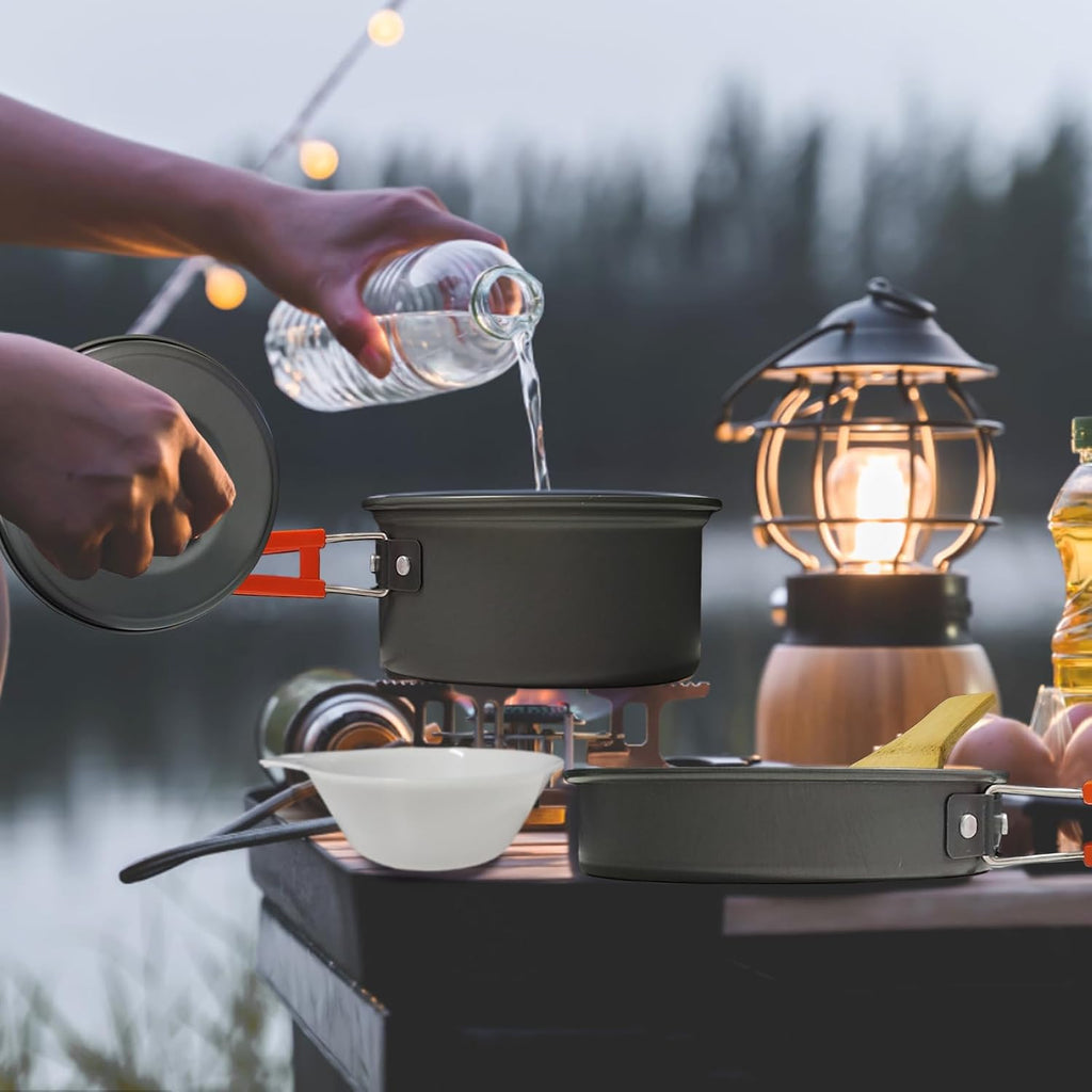 7Pcs Camping Pan Set - Backpack Cookware Pot and Pans Set, Survival Cooking Kit for Hiking, Picnic