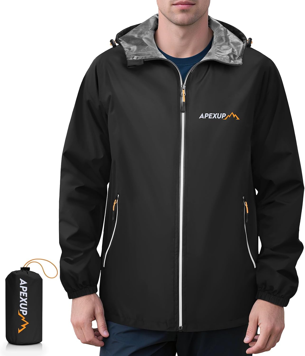 APEXUP Packable Rain Jacket Men Waterproof Lightweight Raincoat with Hood