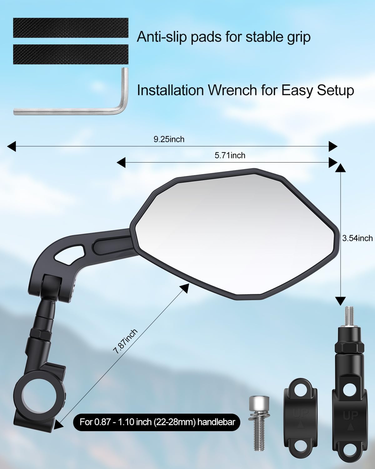 Vitog Adjustable Bike Mirror, 360° Rotatable HD Shatterproof Glass, E-Bike