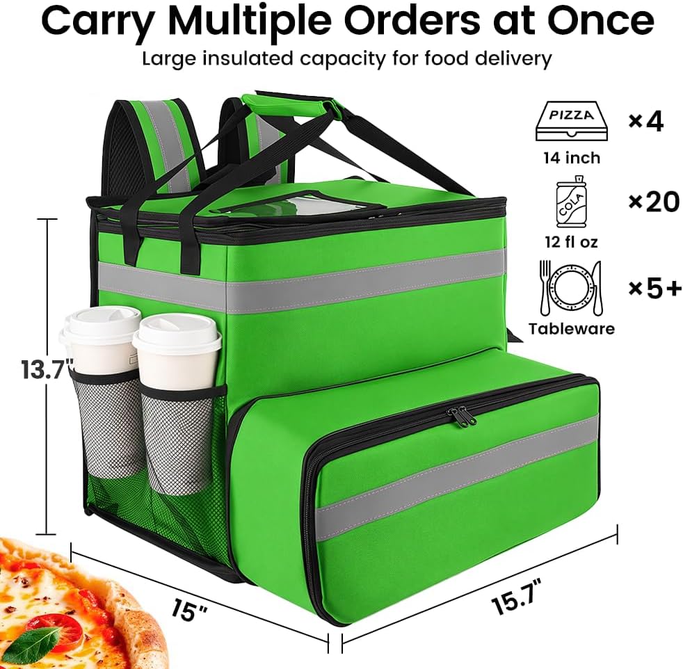 Insulated Food Delivery Backpack with Cup Holders, Expandable Bag