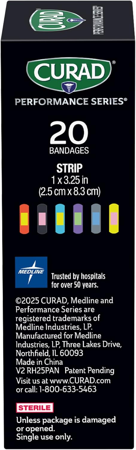 CURAD Performance Series Antibacterial Bandages, 1" x 3.25", 60 Count