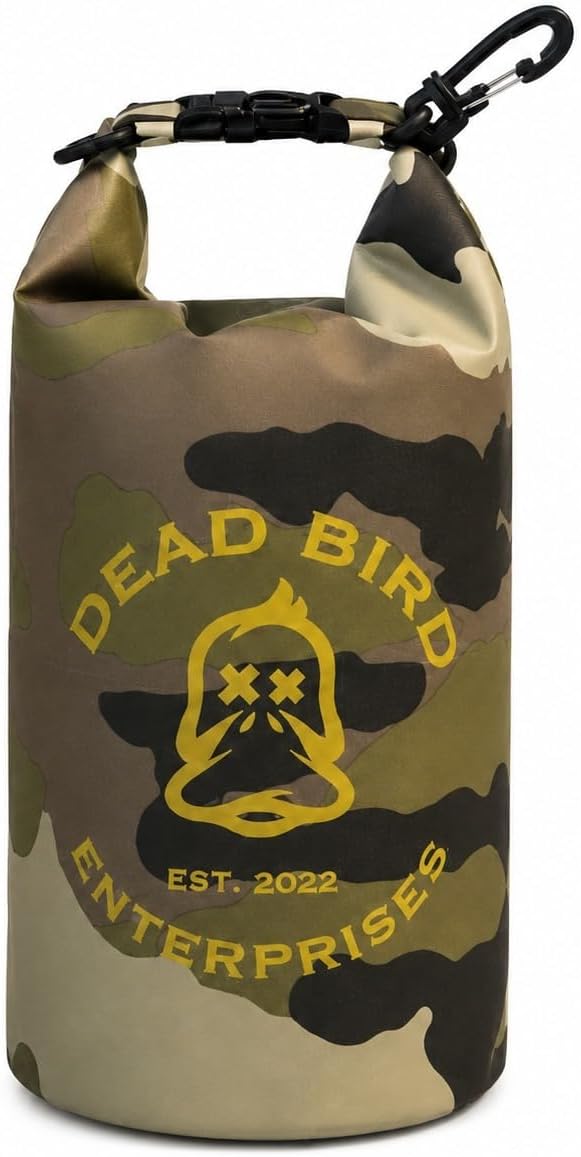 Dead Bird Enterprises Waterproof 20L Dry Bag, Military Green Shell Pouch with Roll Top Closure for Duck Hunting, Kayaking, Camping, Beach, Boating & Fishing, 500D PVC Tarpaulin Waterproof Shell Bag