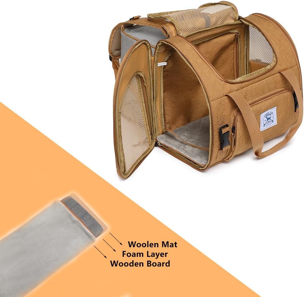 Pet Backpack Carrier for Small Dogs Medium Cats, Puppies,Breathable and Collapsible Design, Portable Travel Bag for Bearded Dragon,Rabbit Cage (Brown +Two-Shoulder, Small)