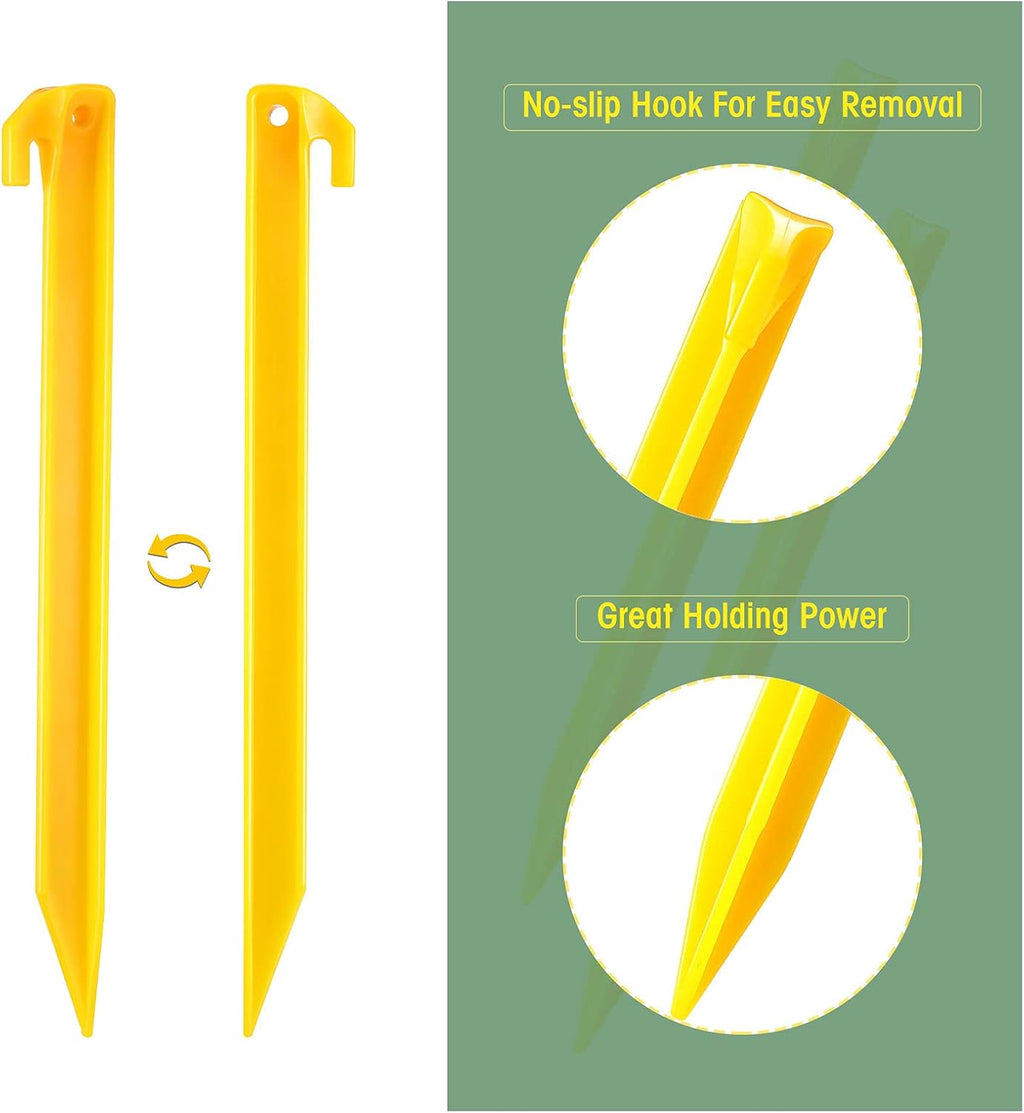 Sumind 24 Pcs Plastic Tent Stakes 12 Inches Yellow Hook Pegs