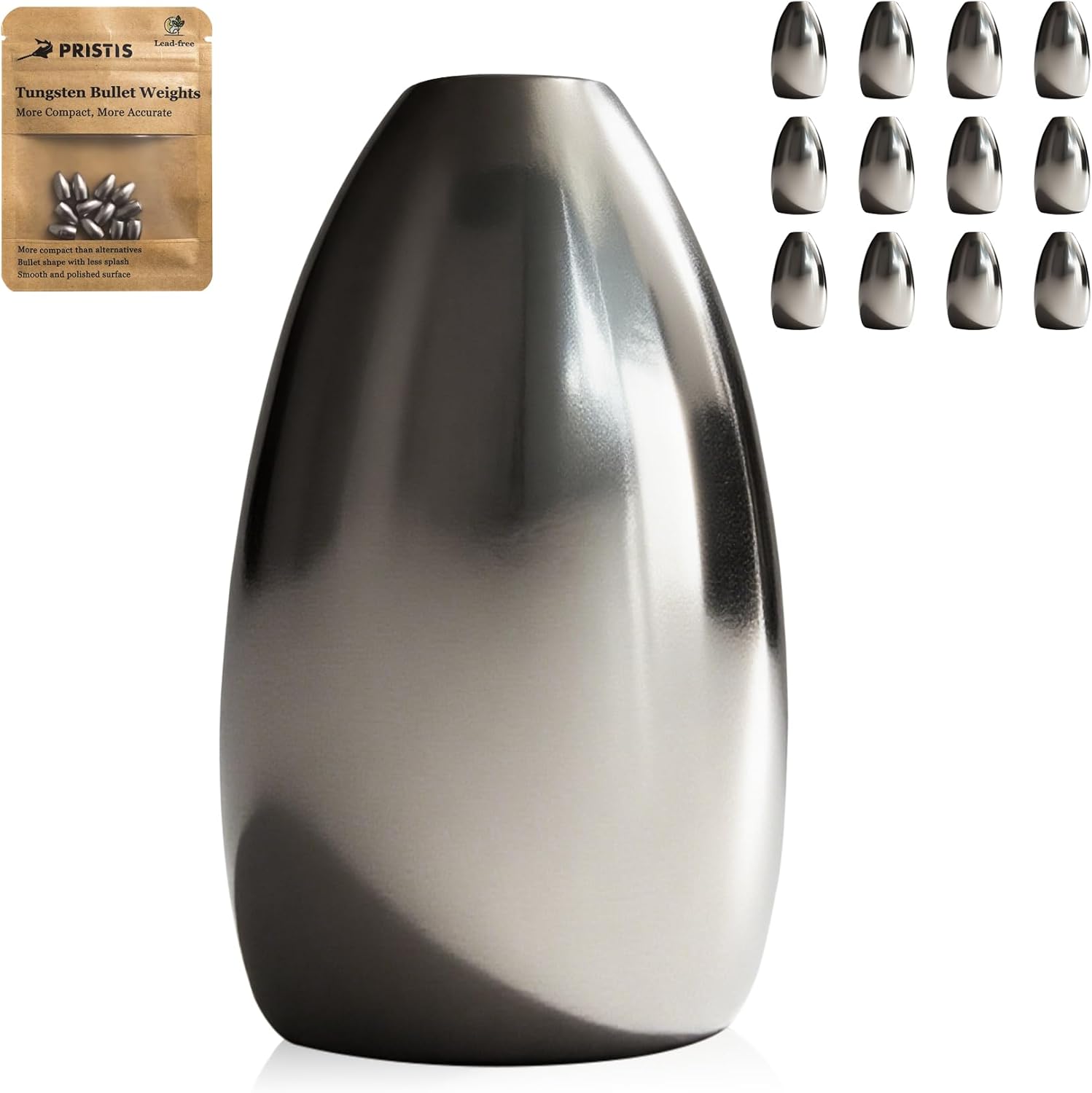 Pristis 12 pcs Tungsten Fishing Weights, Compact Bullet Sinkers