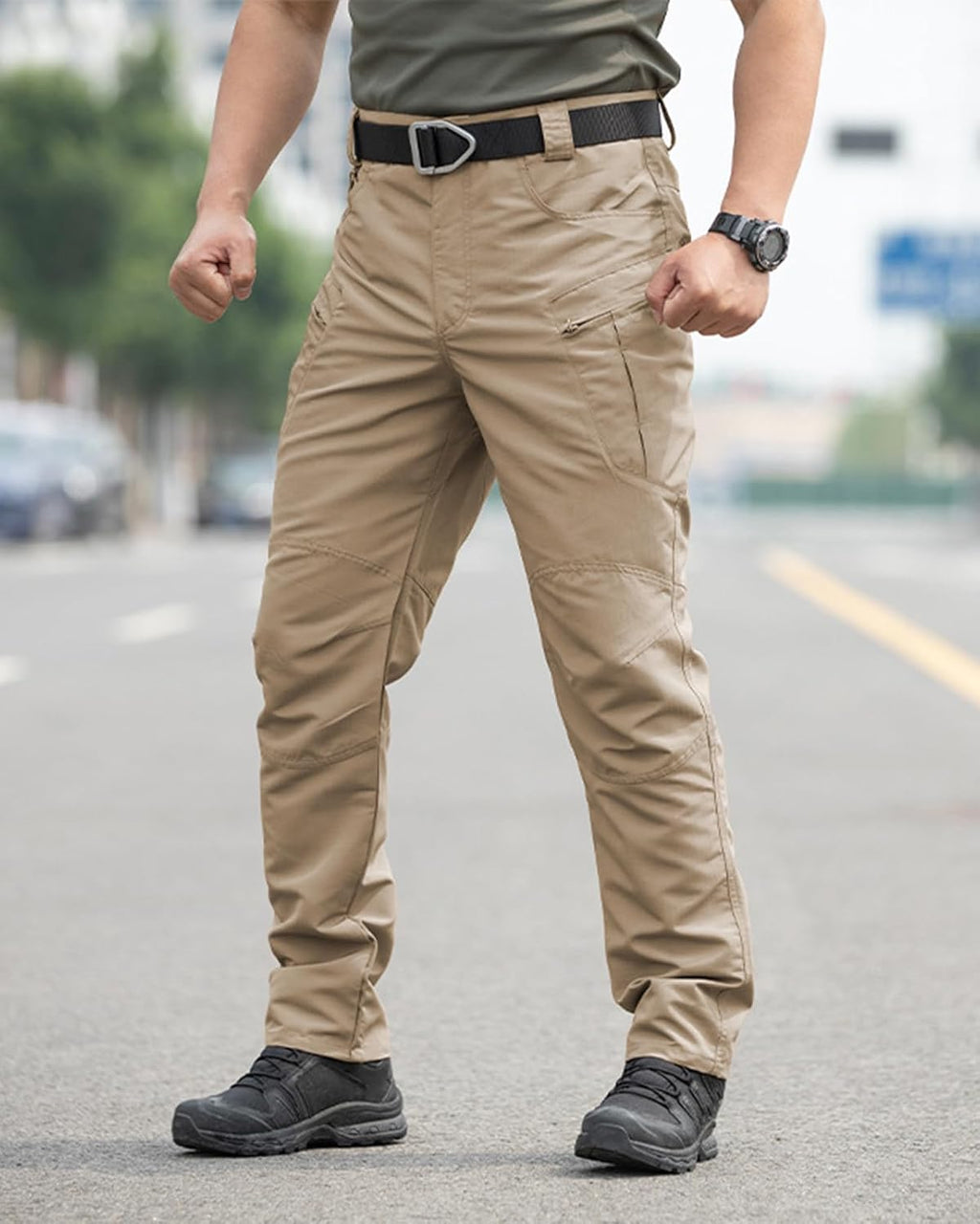 Men's Stretch Tactical Pants Waterproof Ripstop Fabric Cargo Pants Lightweight Casual Hiking Outdoor Work Pants (No Belt)