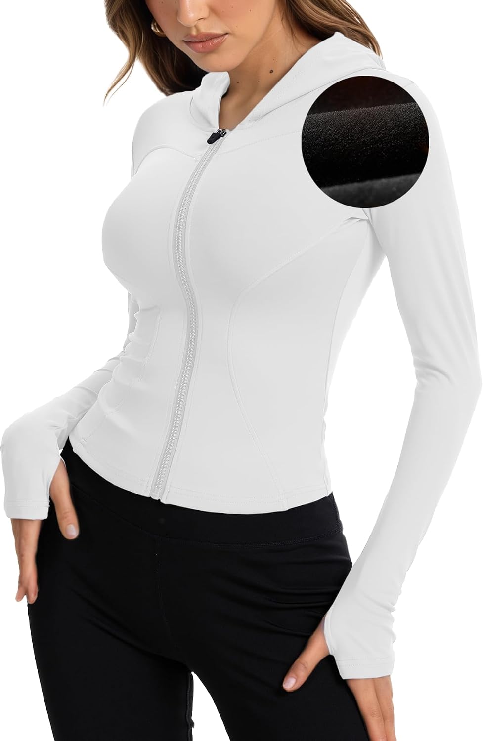 Women Bbl Jackets with Hood Compression Workout Tops Lined or Unlined Lightweight Yoga Gym Jacket with Thumb Hole