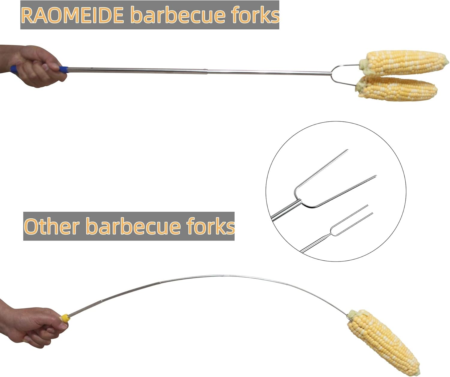 RAOMEIDE 32" Heavy Duty Hot Dog Roasting Sticks for Campfire, Smores Sticks for Fire Pit Long, Marshmallows Skewers (4 Pack)