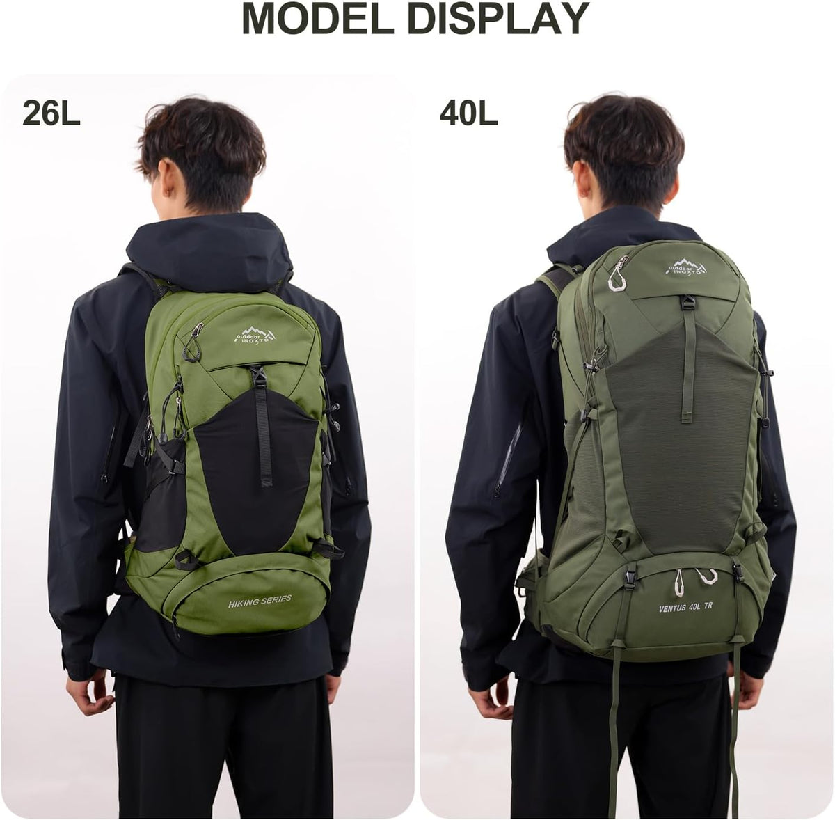 IX INOXTO Hiking Backpack, 26L/40L Waterproof Hiking Daypack with 3L Water Bladder and Rain Cover, Lightweight Travel Camping Backpack for Men Women (Dark Green)