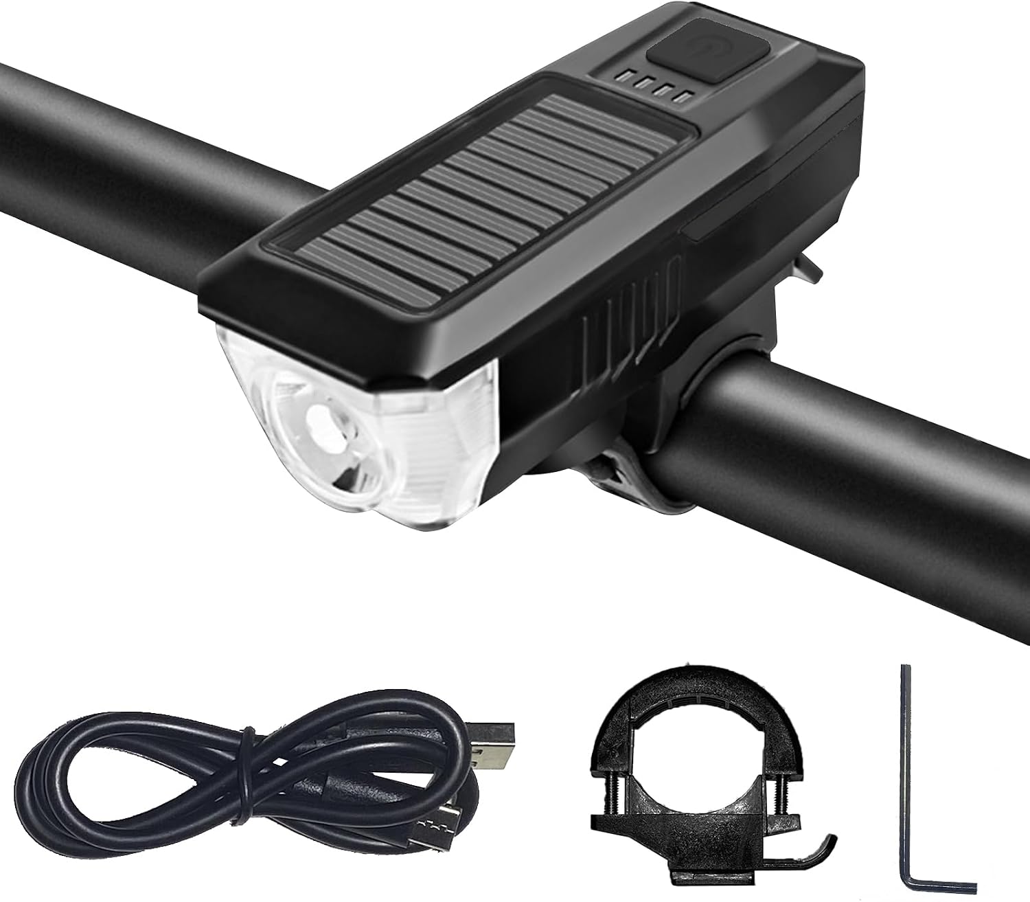 Bike Light, USB Rechargeable Headlight, IPX4 Waterproof, 3 Modes