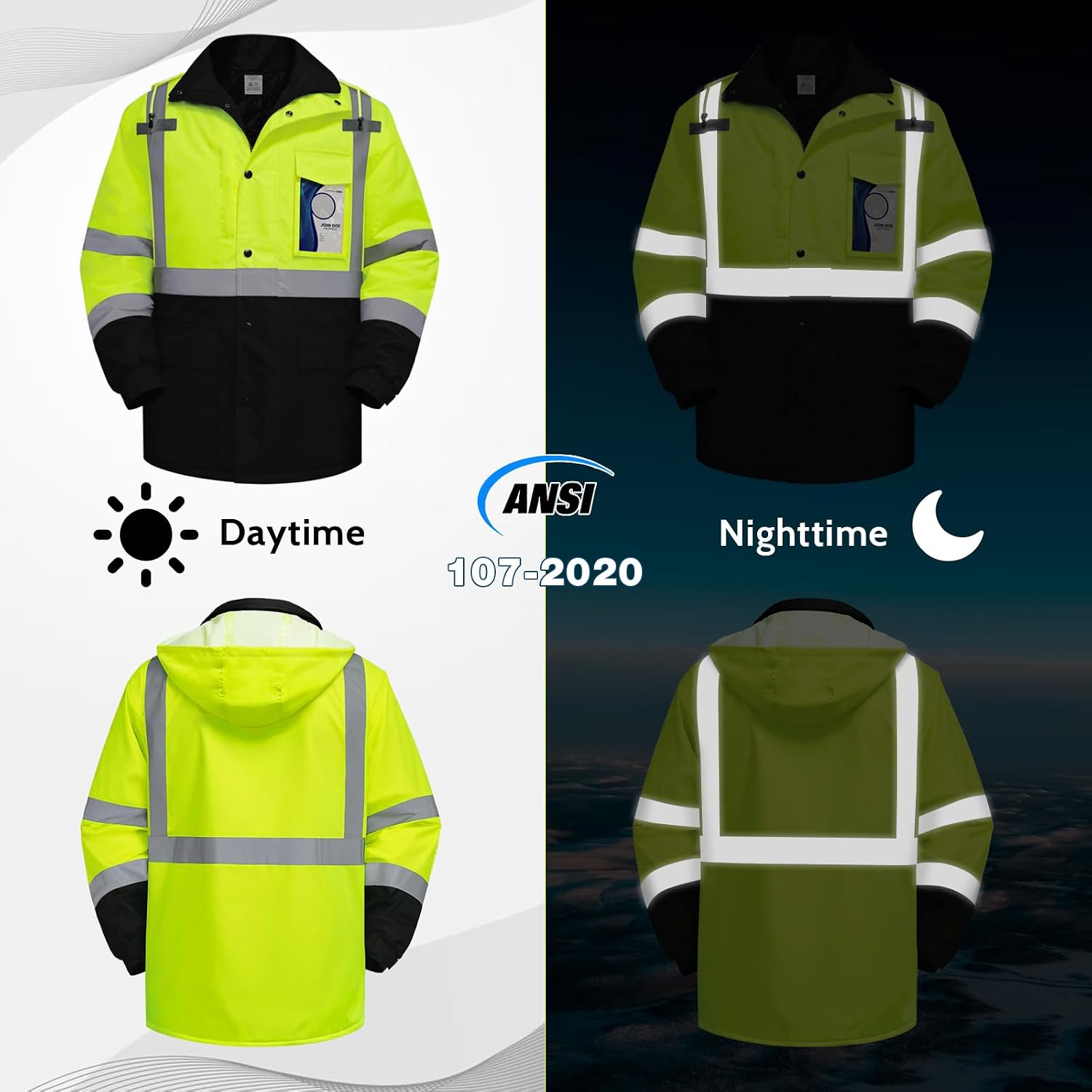 Reflective High Vis Safety Jackets for Men, Yellow-B, L