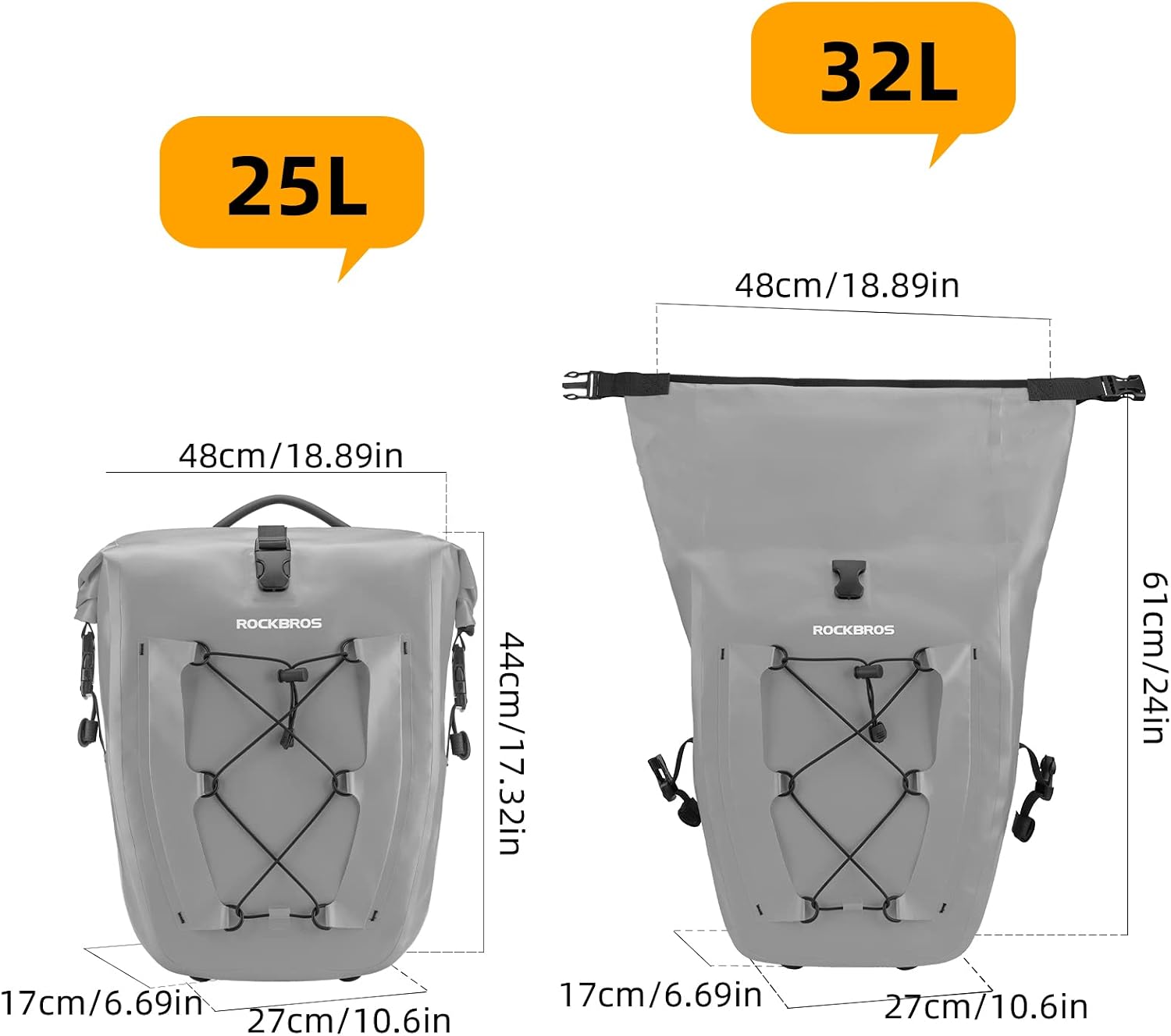 ROCKBROS Bike Panniers Waterproof Max 30L Capacity Cycling Traveling 2 Pack