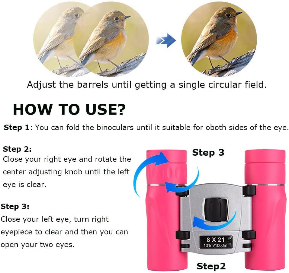 8x21 Compact Binoculars for Adults Teens, Mini Small Full Optical Binoculars for Bird Watching Opera Hiking Hunting Travel Concert (Pink)