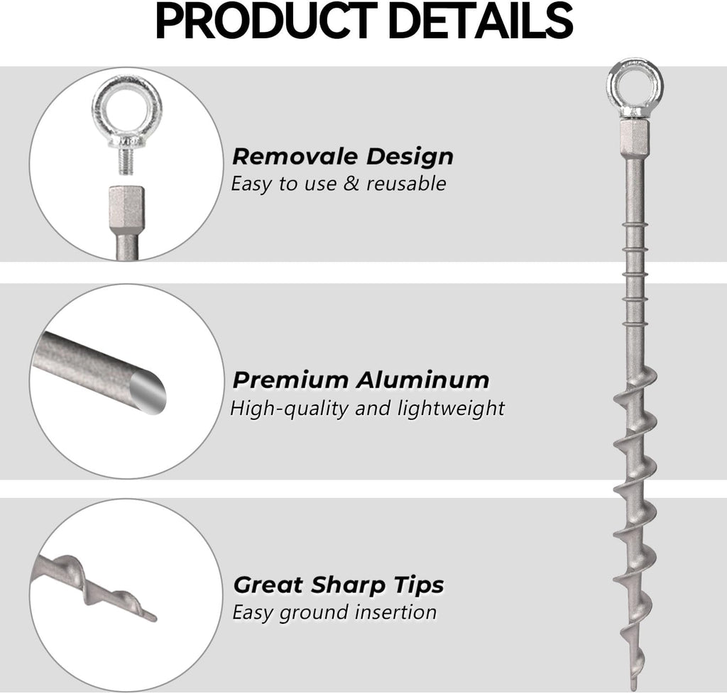 20 Pcs 12" Heavy Duty Aluminum Ground Anchors Screw in Tent Stakes