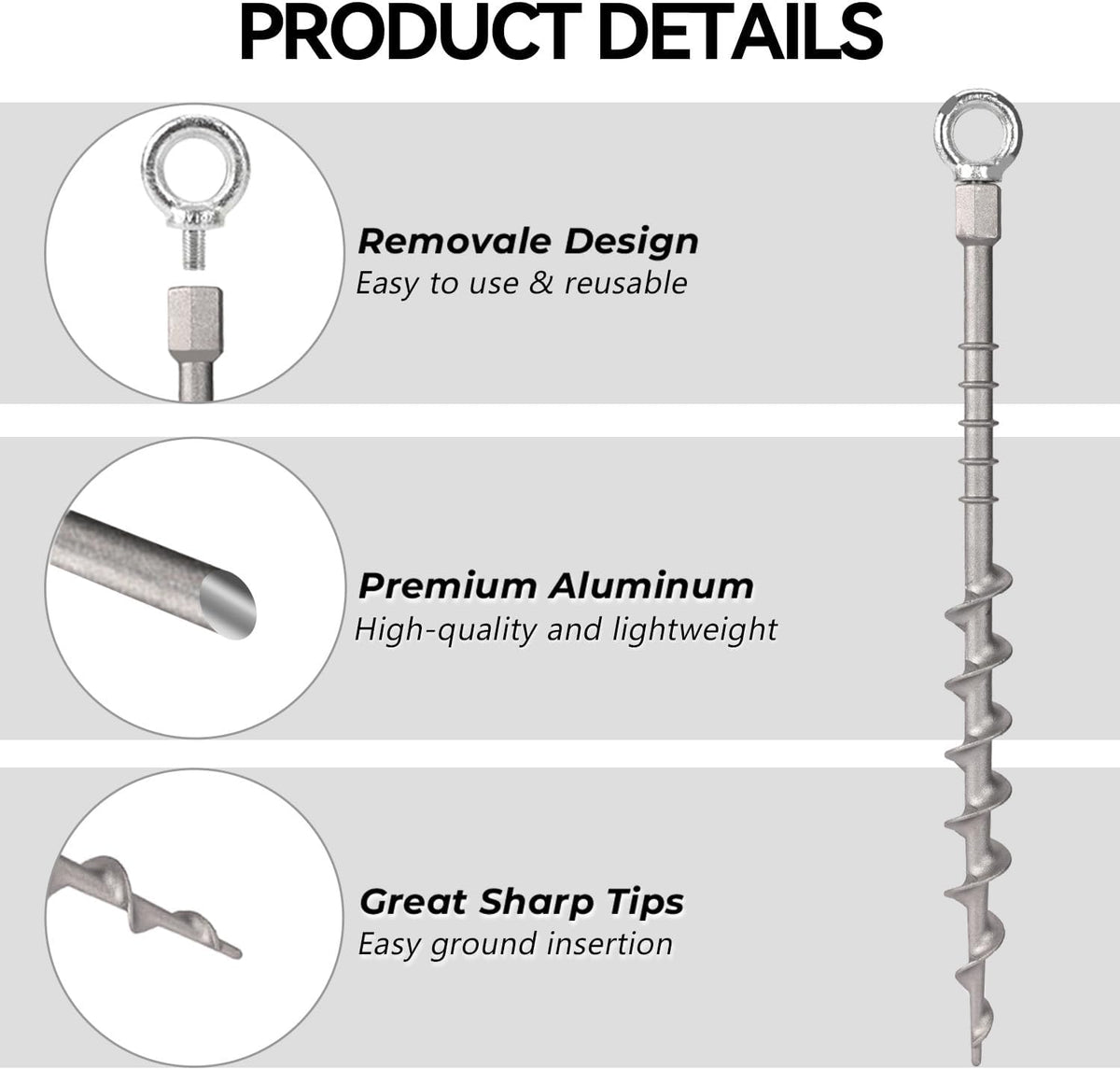 20 Pcs 12" Heavy Duty Aluminum Ground Anchors Screw in Tent Stakes