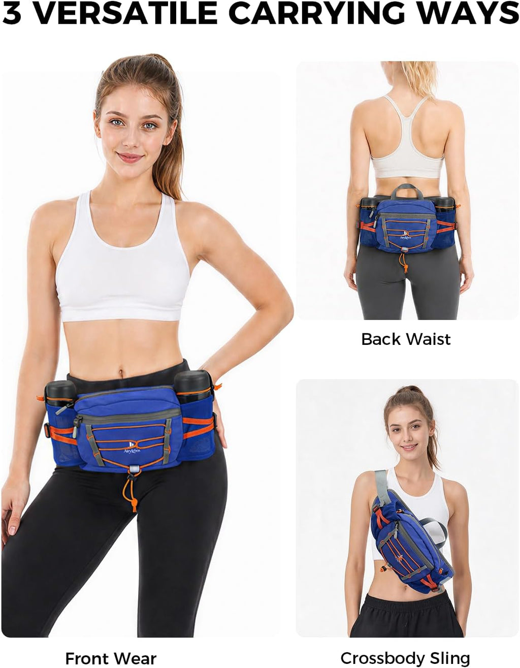 Fanny Pack with 2 Water Bottle Holder for Women Men, Waist Bag