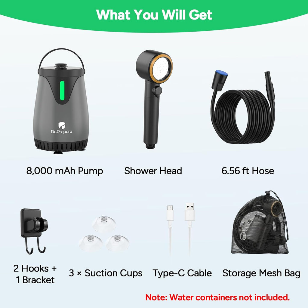 DR.PREPARE Camping Shower, 4 Gallons 15L Portable Camp Shower Bag for Camping Beach Travelling Hiking Trip, Solar Shower Outdoor with On-Off Switchable Shower Head