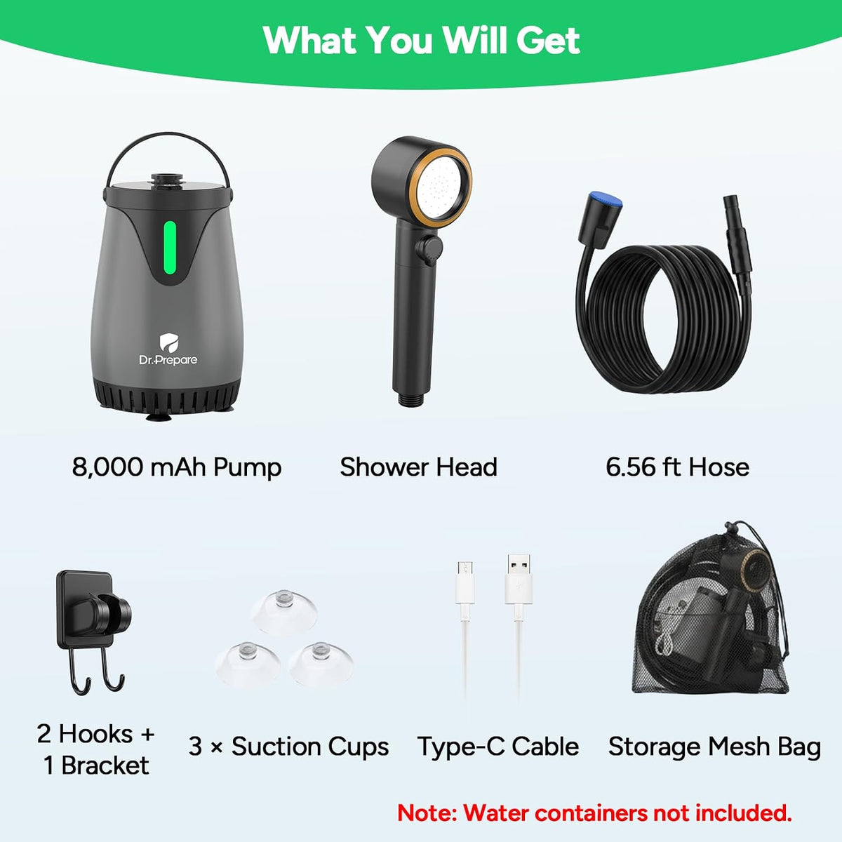 DR.PREPARE Camping Shower, 4 Gallons 15L Portable Camp Shower Bag for Camping Beach Travelling Hiking Trip, Solar Shower Outdoor with On-Off Switchable Shower Head
