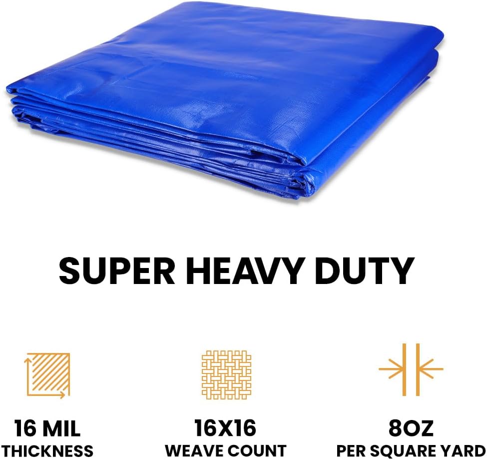 WHITEDUCK Super Heavy Duty Poly Tarp Cover 16 Mil with Grommets and Reinforced Edges (Blue - 16 Mil, 12' x 20')