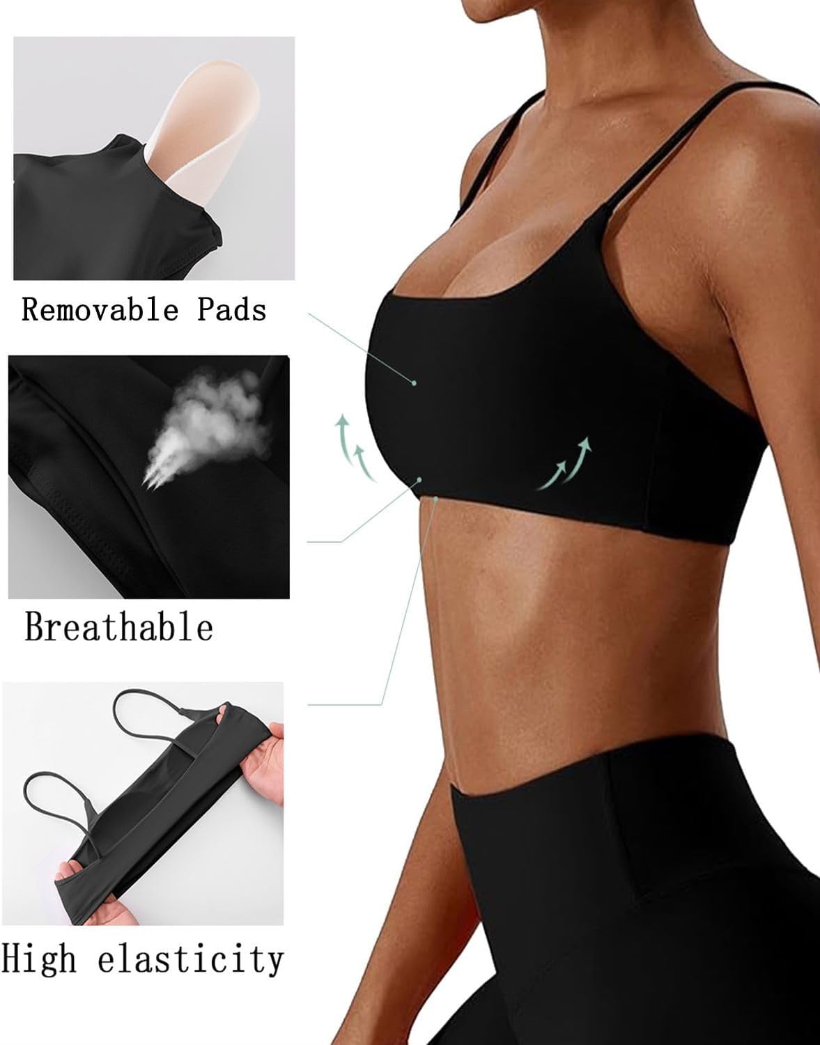 Comper Women's Sports Bras Wirefree Racerback Workout Bras Sexy Thin Straps Yoga Sport Bras with Removable Pads