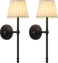 KDG Black Cordless Wall Sconces Set of 2, Beige Fabric LED Wall Lamps