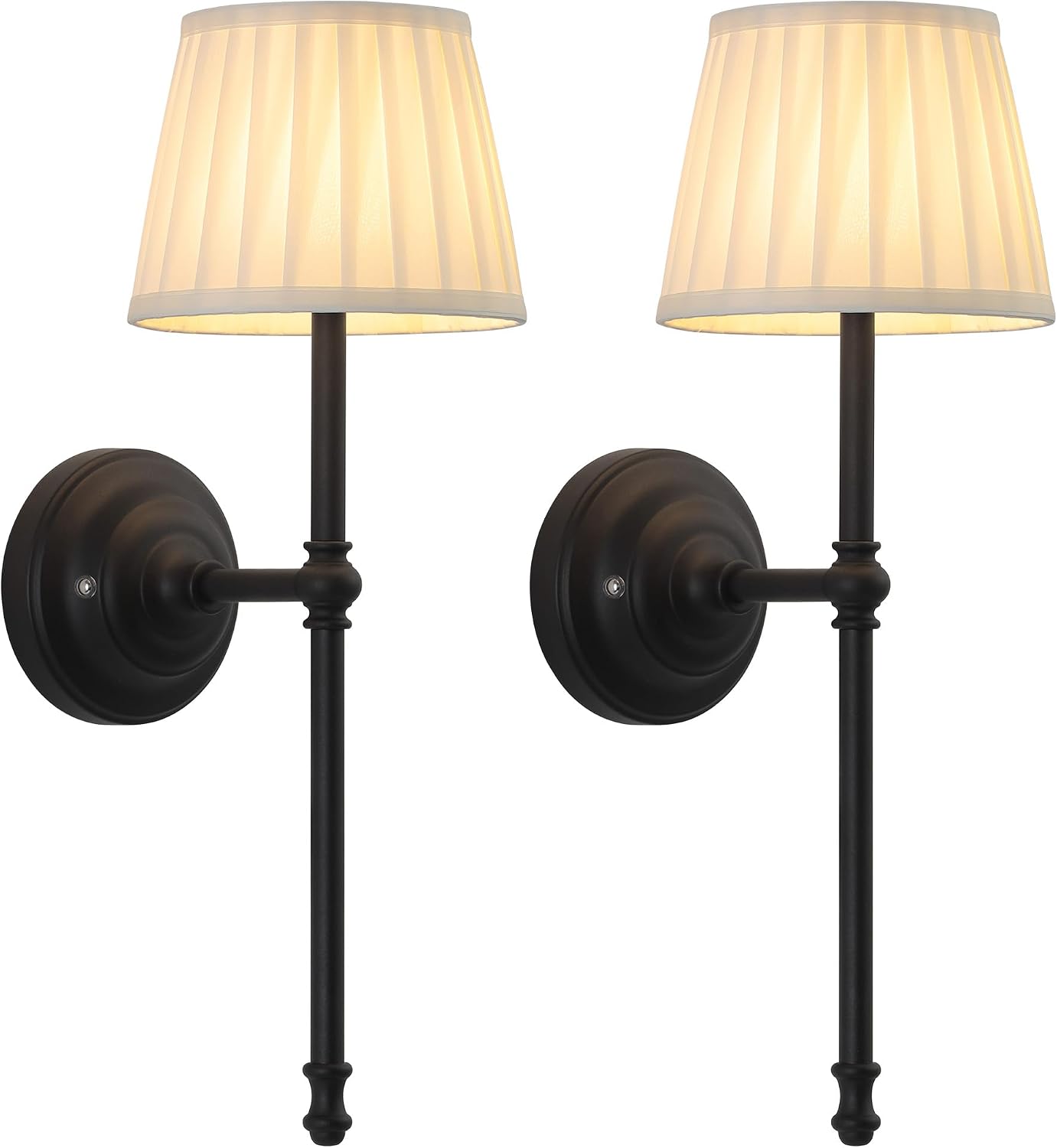 KDG Black Cordless Wall Sconces Set of 2, Beige Fabric LED Wall Lamps