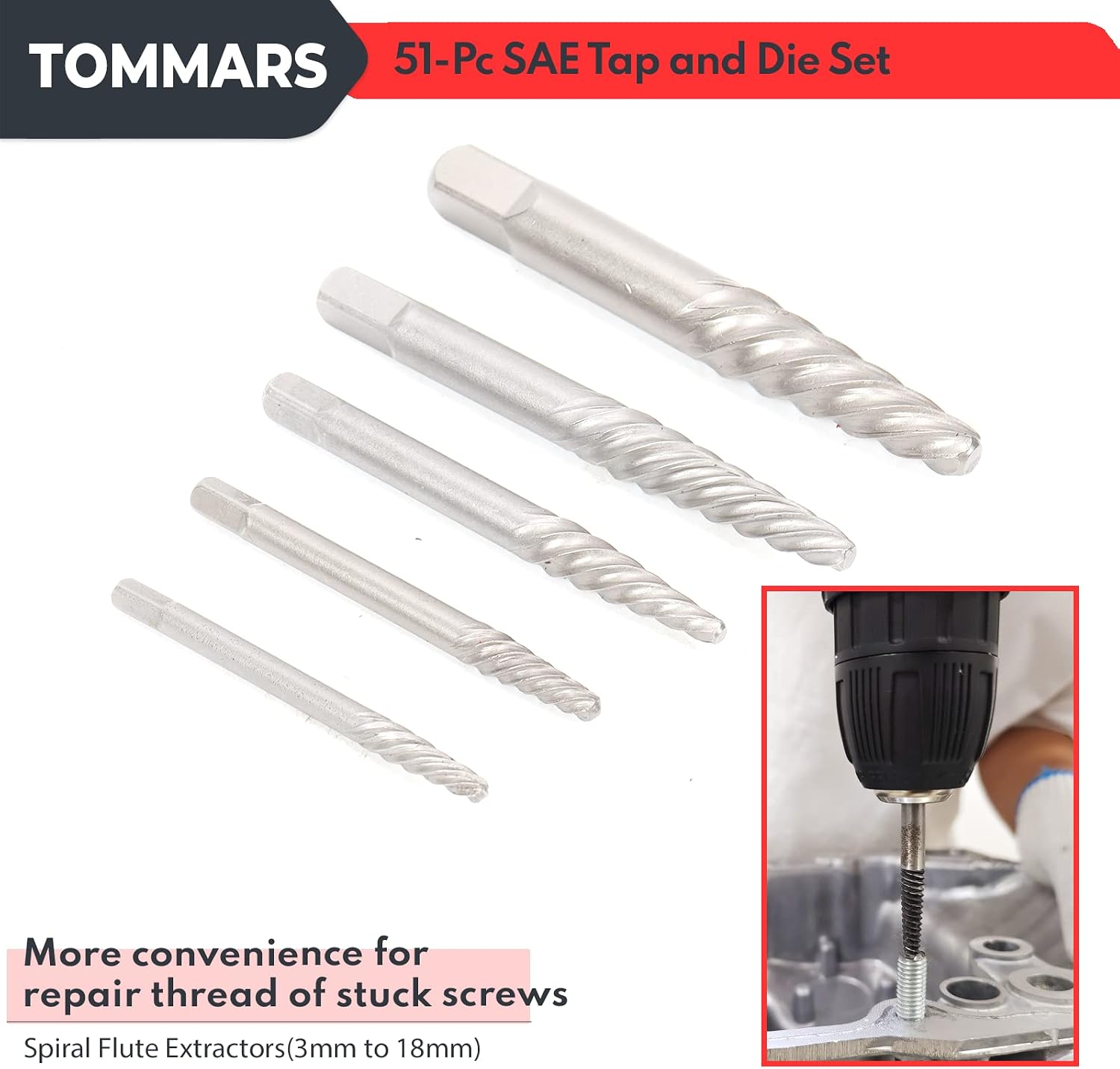 TOMMARS 51Pcs Jumbo Tap and Die Set, 1/4-20 to 1-14 SAE Threading
