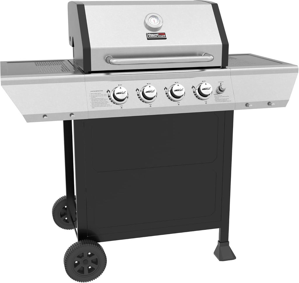 Royal Gourmet 4-Burner Propane Gas Grill with Warming Rack, Black & Silver