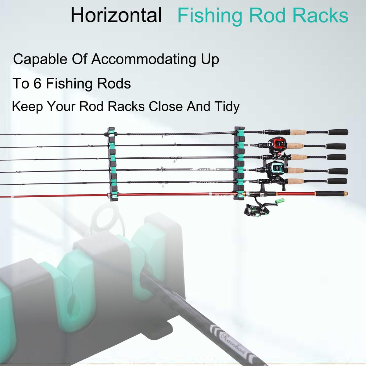 Fishing Rod Rack Holders Wall-Mounted Fishing Pole Holder & Rack, Fishing Pole Holders for Garage & Boat 6-Rod Storage Racks(Horizontal Green, 2 Pair)