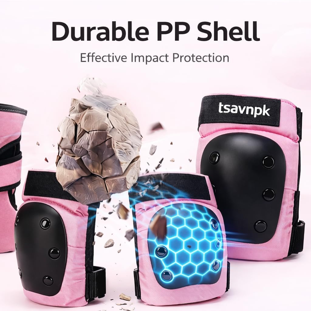 Knee and Elbow Pads Set for Women&Teens, Pink Skateboarding Protective Gear