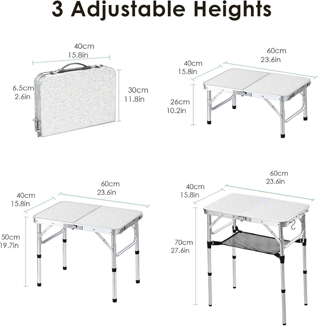 Small Folding Camping Table, 2ft Portable Table Adjustable Height