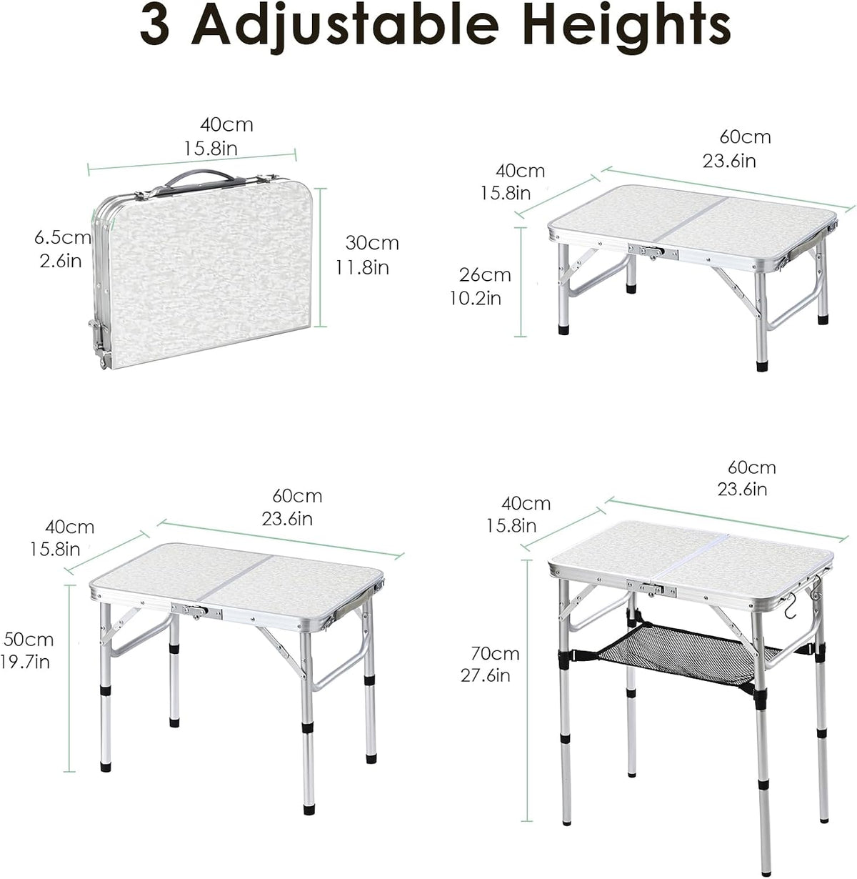 Small Folding Camping Table, 2ft Portable Table Adjustable Height