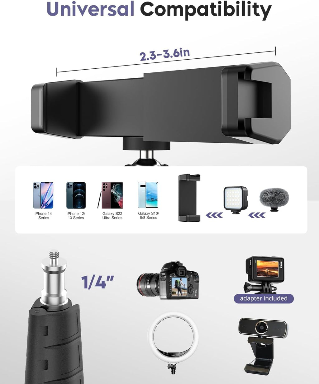Aureday Phone Tripod, 92" Cell Phone Stand with 15" Gooseneck, Remote and Phone Holder, Overhead & Selfie Stick for Recording/Watching/Vlog, Compatible with iPhone Android