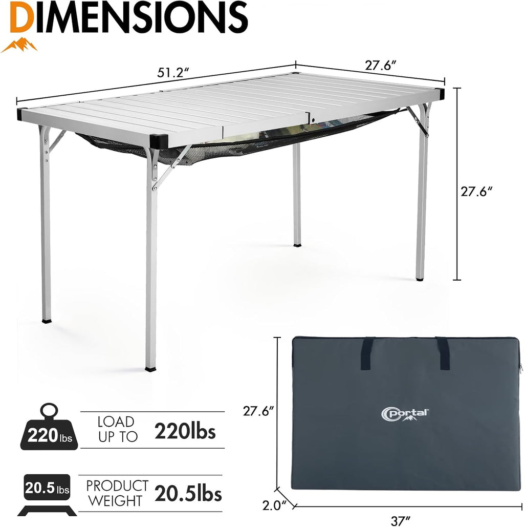 Portal Expandable Camping Table, 37"-51.2" Aluminum Folding Table for 2-6